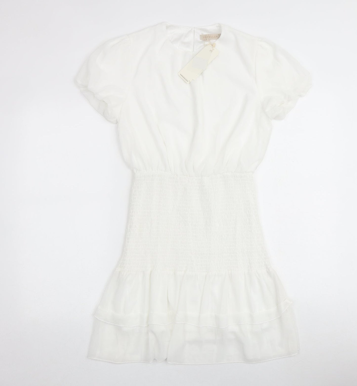 Voyelles Womens White Polyester Mini Size M Round Neck Button