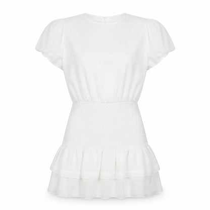 Voyelles Womens White Polyester Mini Size M Round Neck Button