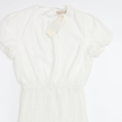 Voyelles Womens White Polyester Mini Size M Round Neck Button