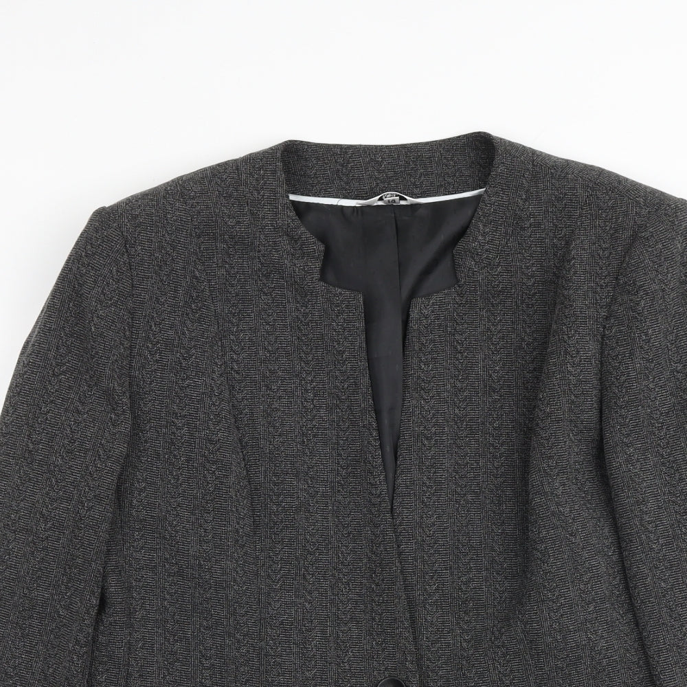Klass Womens Grey Geometric Jacket Blazer Size 14 Button