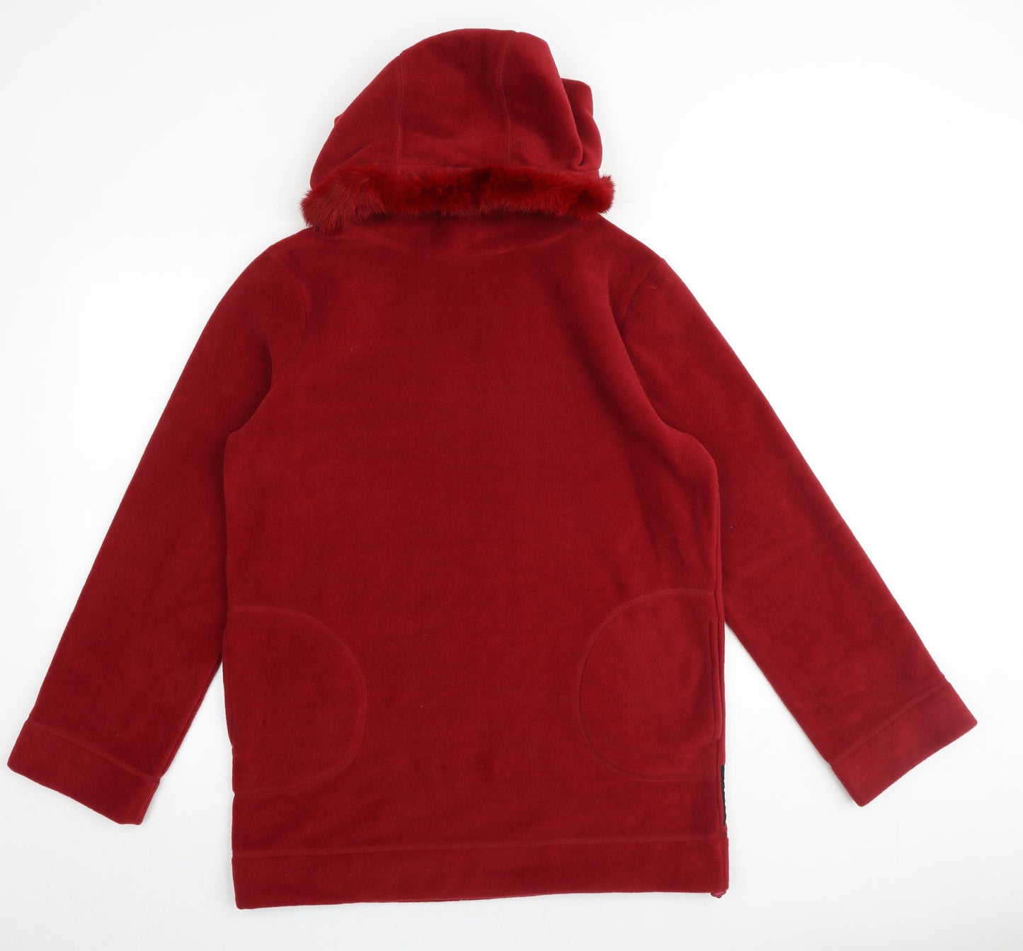 NAF NAF Womens Red Polyester Pullover Hoodie Size M Pullover - Fur Hood Pockets Elbow Patches
