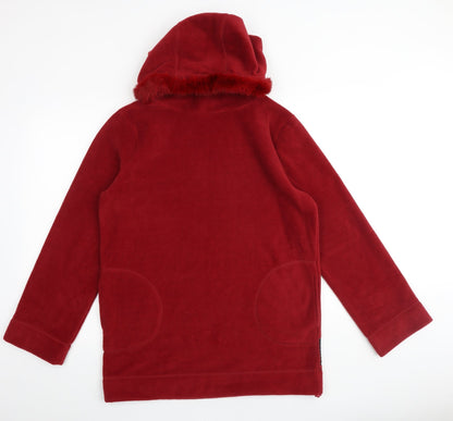 NAF NAF Womens Red Polyester Pullover Hoodie Size M Pullover - Fur Hood Pockets Elbow Patches