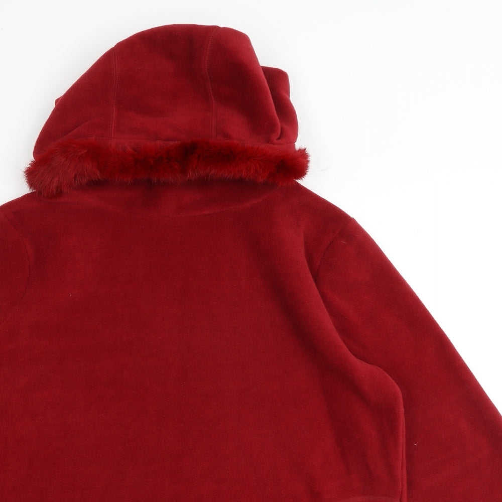 NAF NAF Womens Red Polyester Pullover Hoodie Size M Pullover - Fur Hood Pockets Elbow Patches