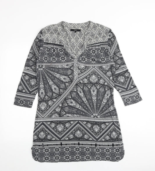 NEXT Womens Black Geometric Viscose A-Line Size 12 V-Neck Pullover