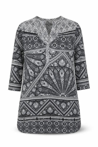 NEXT Womens Black Geometric Viscose A-Line Size 12 V-Neck Pullover