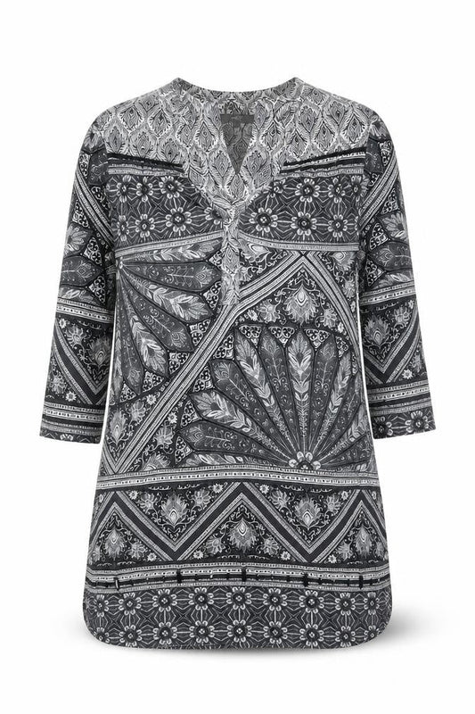 NEXT Womens Black Geometric Viscose A-Line Size 12 V-Neck Pullover