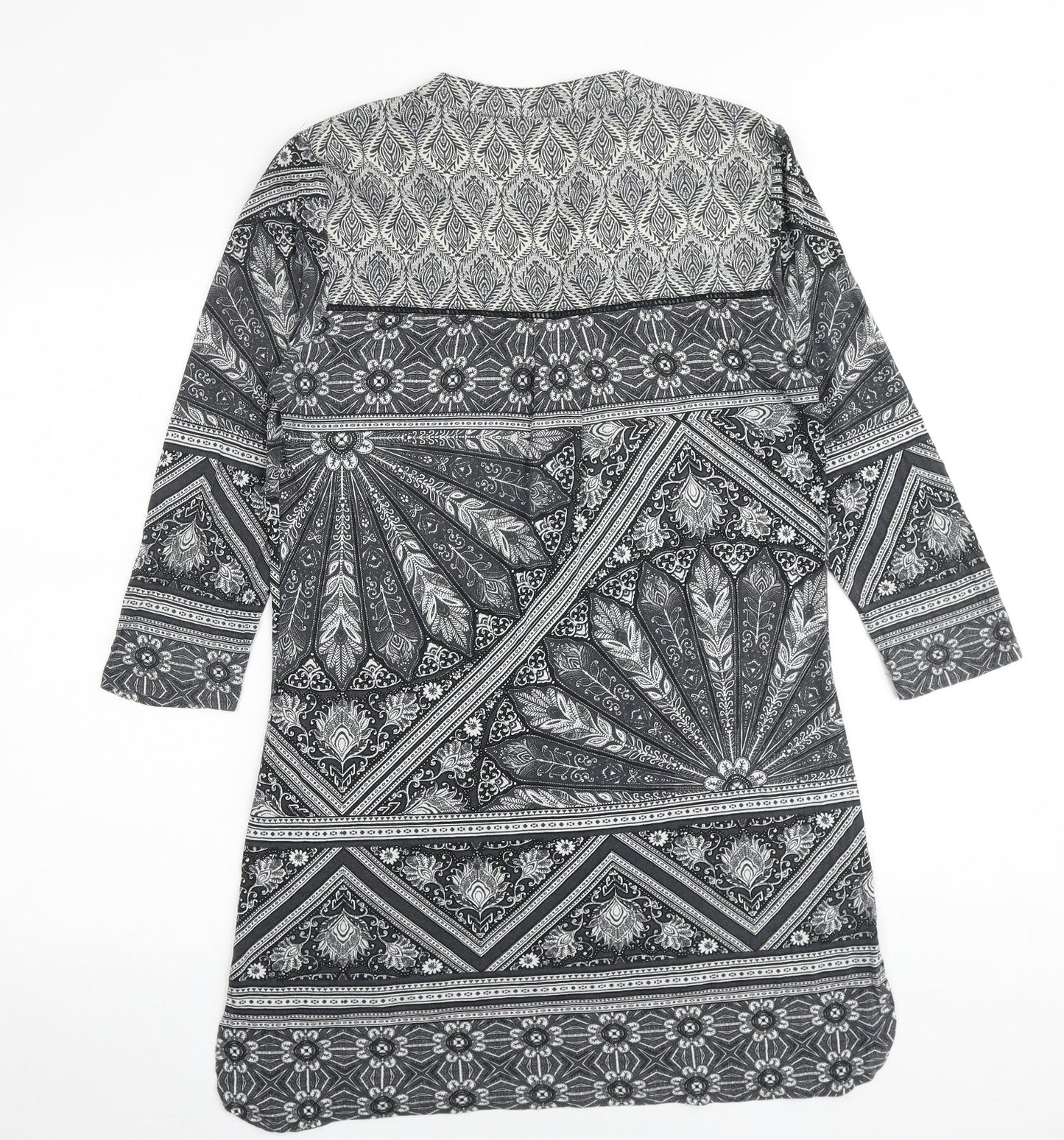 NEXT Womens Black Geometric Viscose A-Line Size 12 V-Neck Pullover