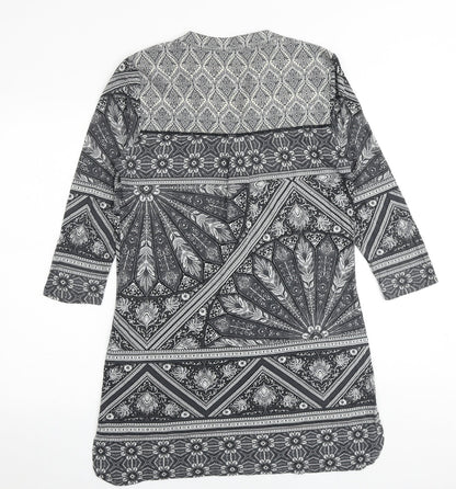 NEXT Womens Black Geometric Viscose A-Line Size 12 V-Neck Pullover