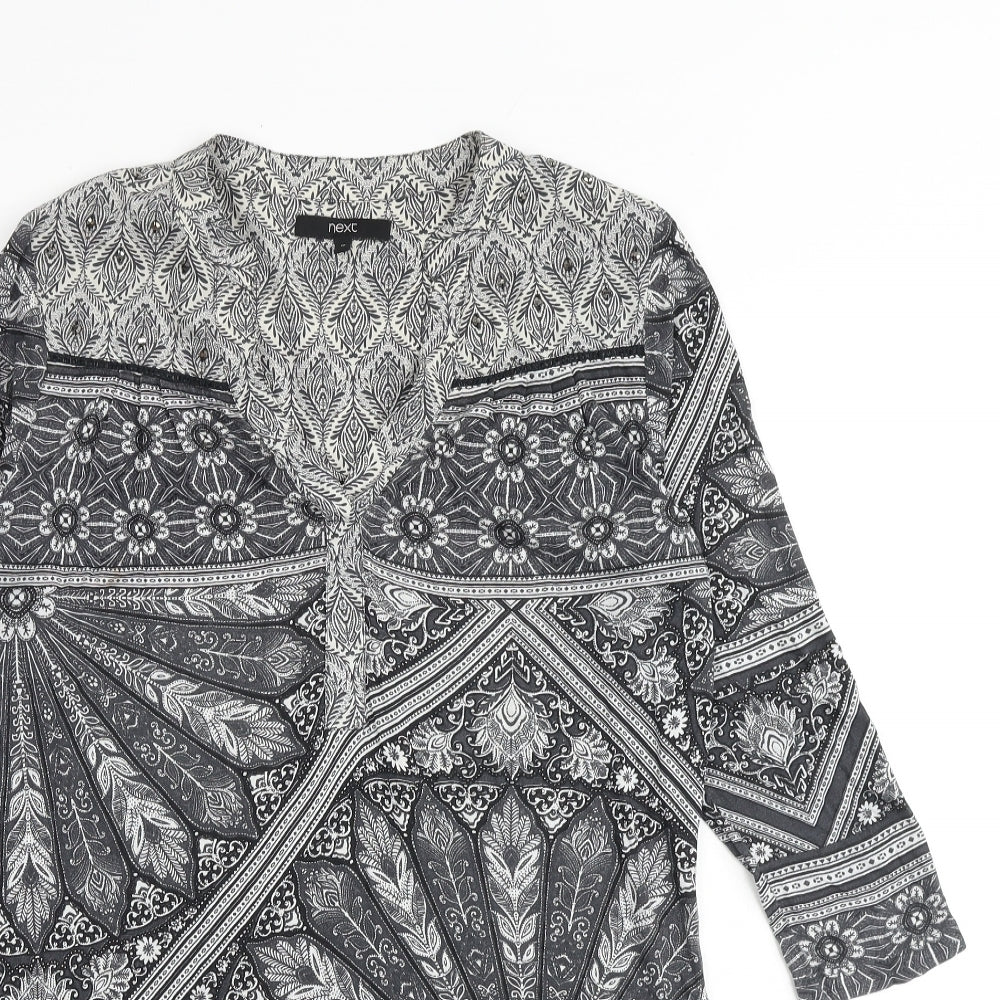 NEXT Womens Black Geometric Viscose A-Line Size 12 V-Neck Pullover