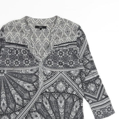 NEXT Womens Black Geometric Viscose A-Line Size 12 V-Neck Pullover