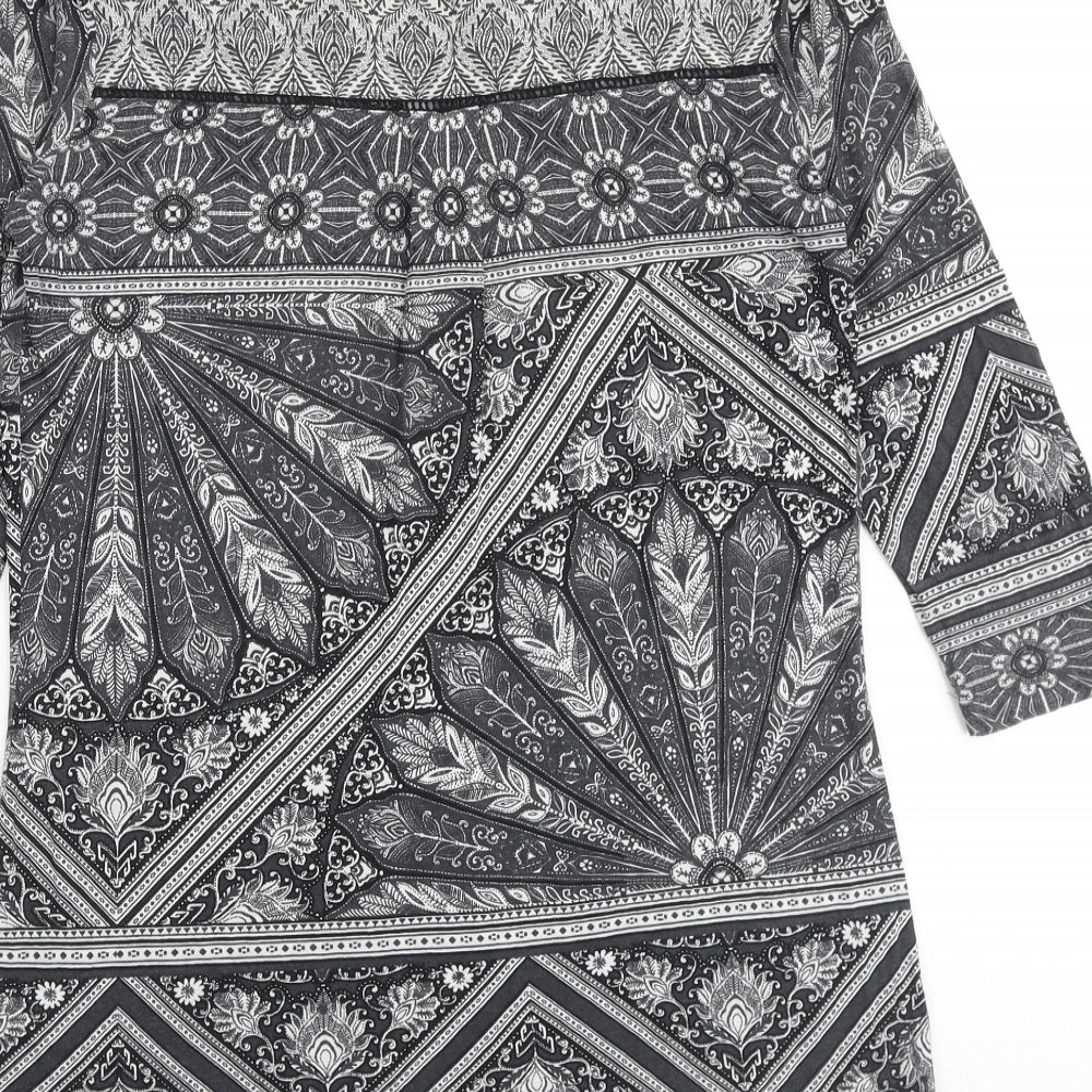 NEXT Womens Black Geometric Viscose A-Line Size 12 V-Neck Pullover