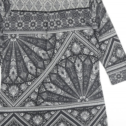 NEXT Womens Black Geometric Viscose A-Line Size 12 V-Neck Pullover