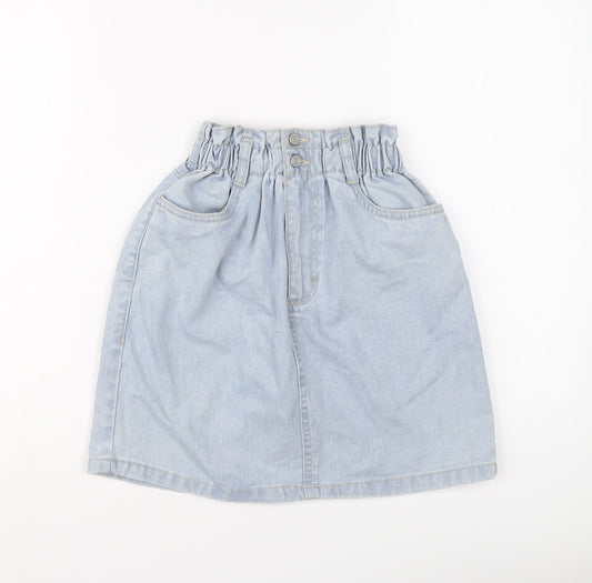 New Look Womens Blue Cotton A-Line Skirt Size 8 Button