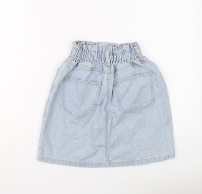 New Look Womens Blue Cotton A-Line Skirt Size 8 Button