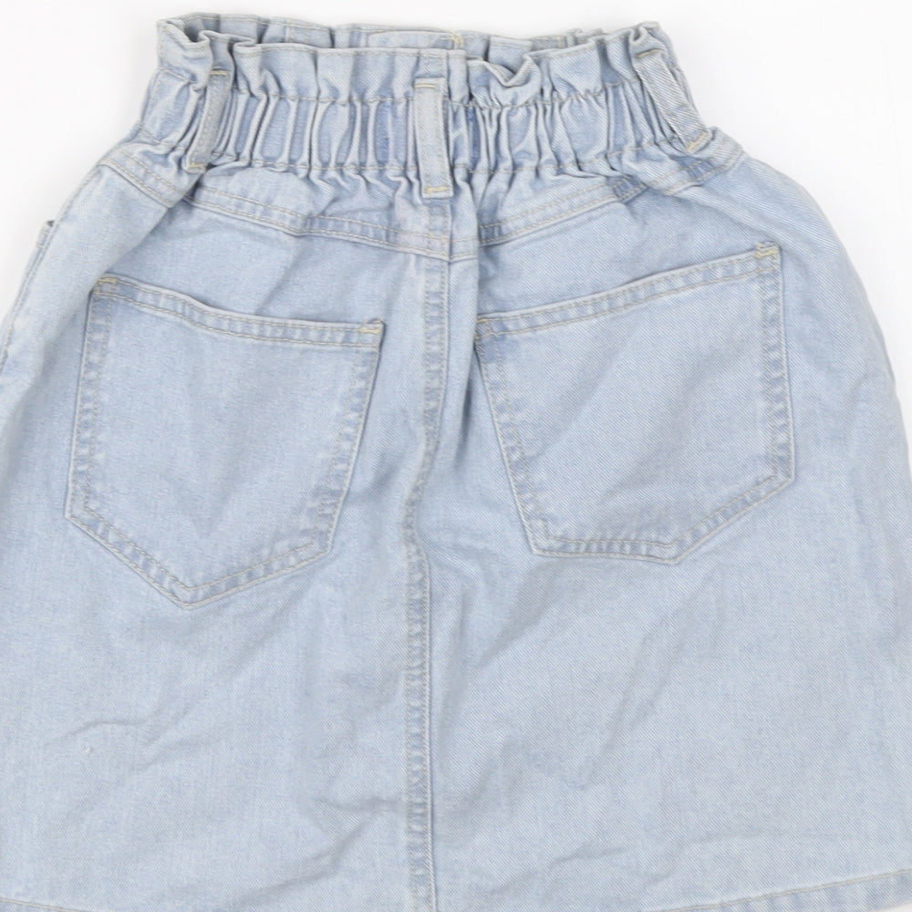 New Look Womens Blue Cotton A-Line Skirt Size 8 Button