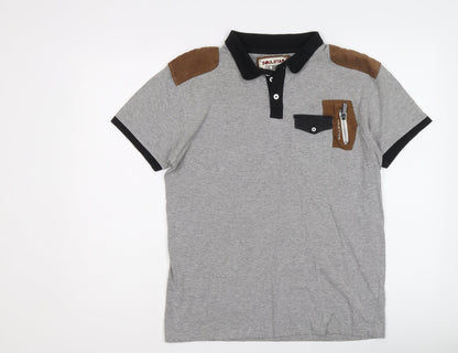 Soul Star Mens Grey Cotton Polo Size L Collared Button