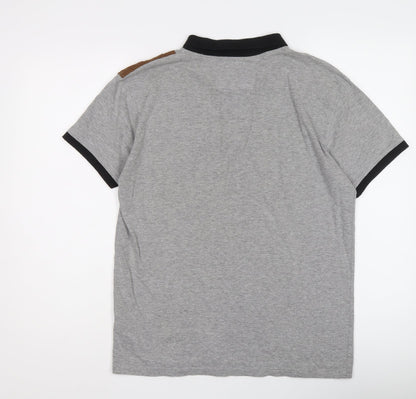 Soul Star Mens Grey Cotton Polo Size L Collared Button