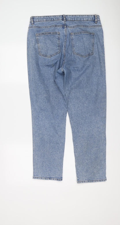 Denim & Co. Womens Blue Cotton Boyfriend Jeans Size 12 L26 in Regular Button