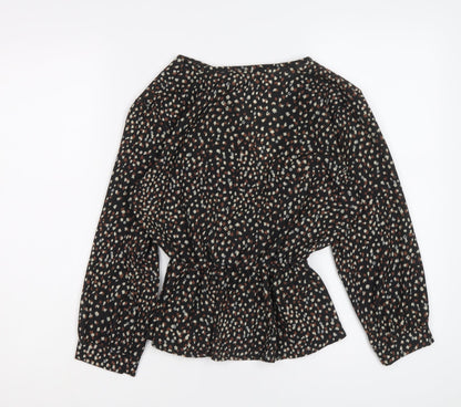 Boohoo Womens Black Geometric Polyester Basic Blouse Size 8 V-Neck