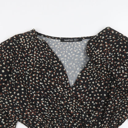 Boohoo Womens Black Geometric Polyester Basic Blouse Size 8 V-Neck