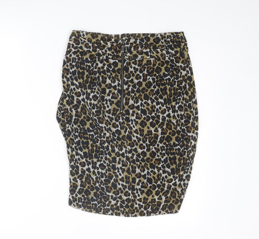 Mango Womens Multicoloured Animal Print Polyester A-Line Skirt Size 8 Zip - Leopard pattern