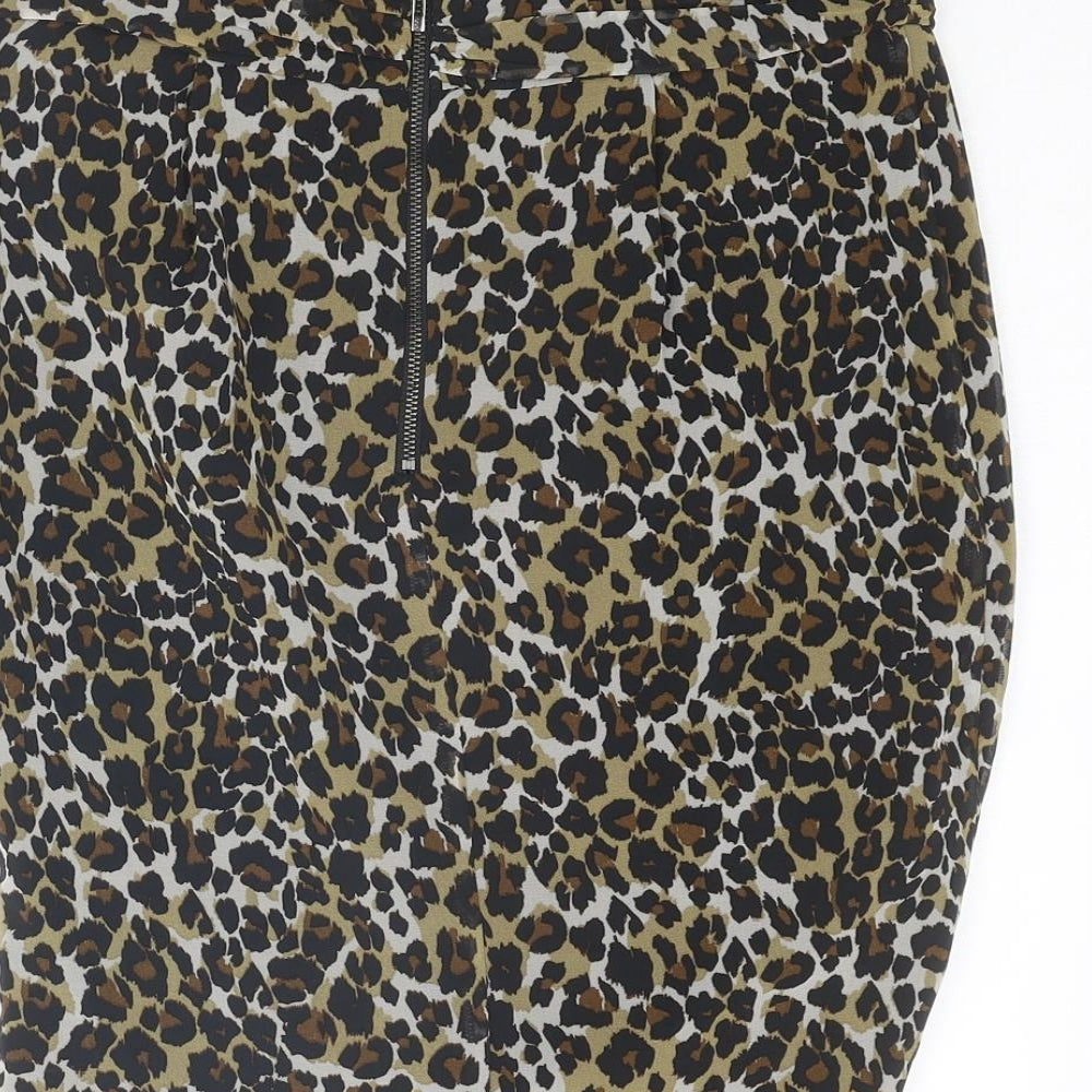 Mango Womens Multicoloured Animal Print Polyester A-Line Skirt Size 8 Zip - Leopard pattern