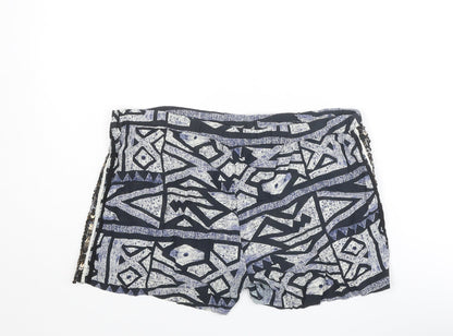 River Island Womens Multicoloured Geometric Viscose Basic Shorts Size 10 Regular Drawstring