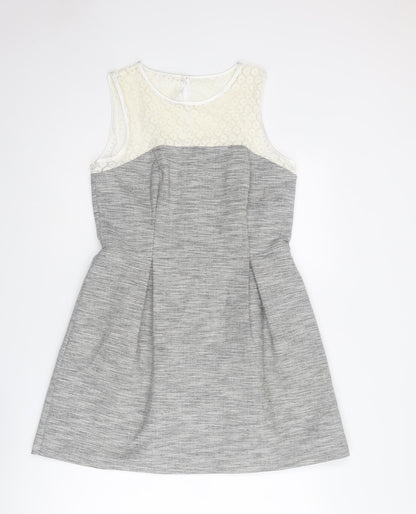 Dorothy Perkins Womens Grey Colourblock Cotton Shift Size 14 Round Neck Zip