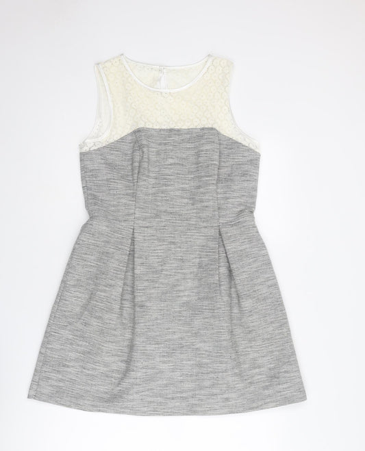 Dorothy Perkins Womens Grey Colourblock Cotton Shift Size 14 Round Neck Zip