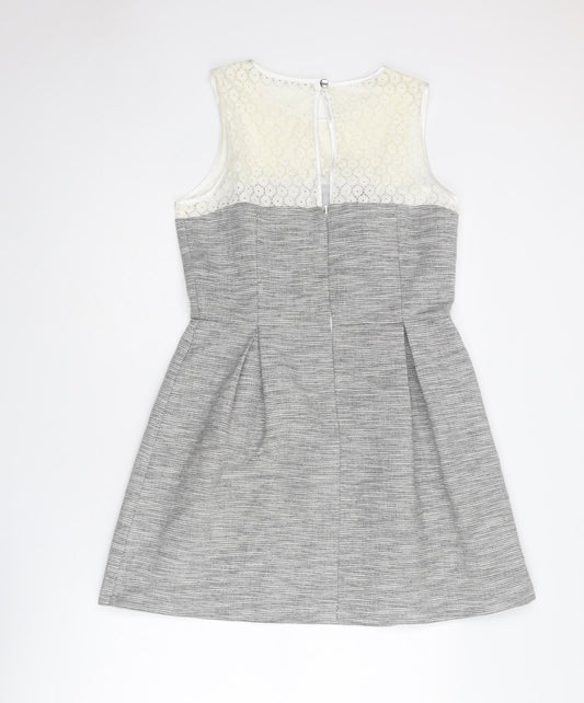 Dorothy Perkins Womens Grey Colourblock Cotton Shift Size 14 Round Neck Zip