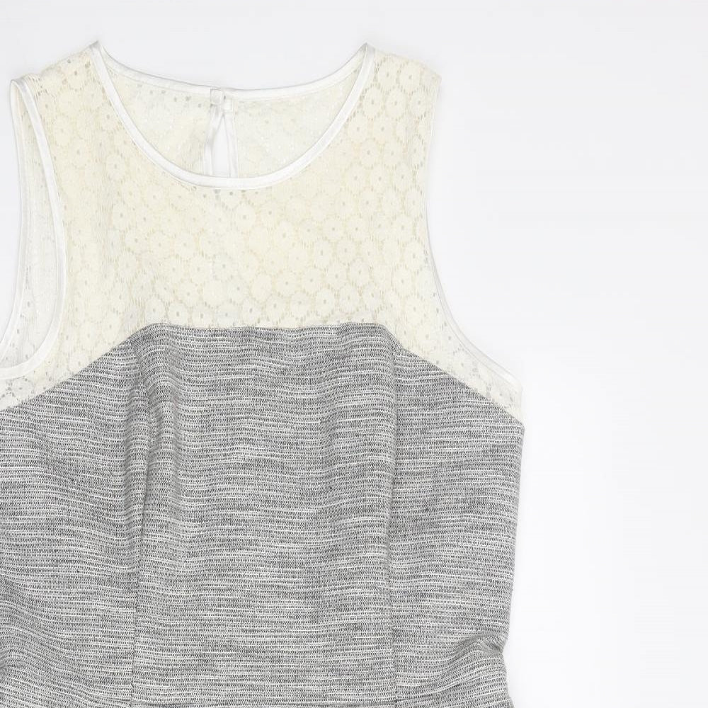 Dorothy Perkins Womens Grey Colourblock Cotton Shift Size 14 Round Neck Zip