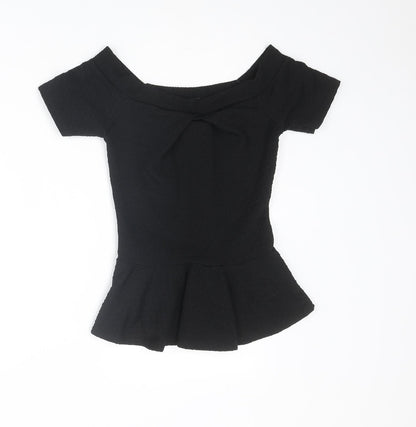 Quiz Womens Black Polyester Basic T-Shirt Size 6 Off the Shoulder