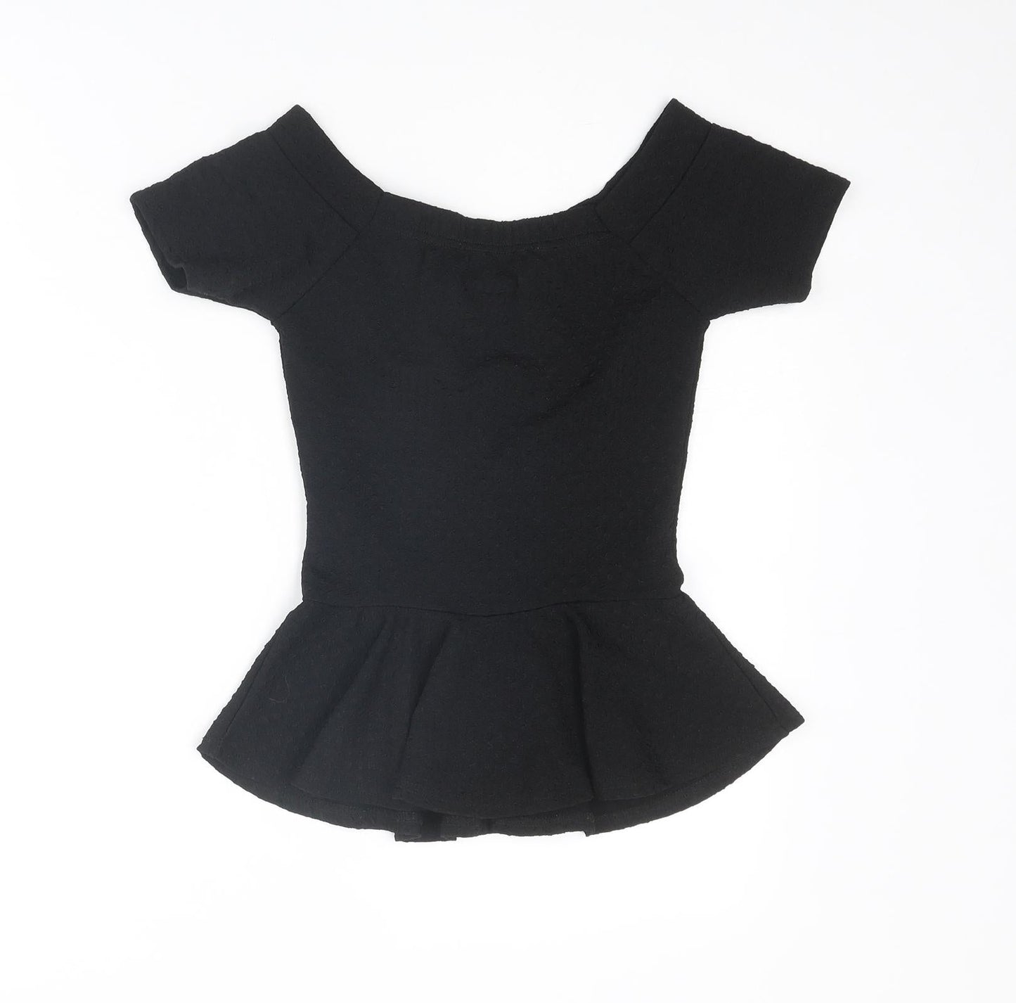 Quiz Womens Black Polyester Basic T-Shirt Size 6 Off the Shoulder