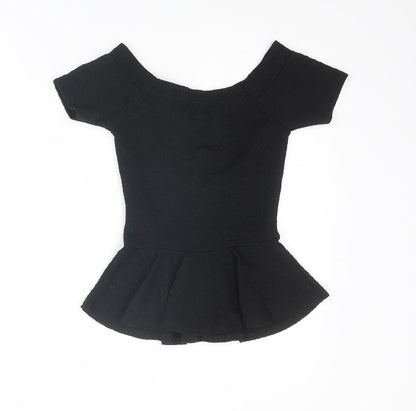 Quiz Womens Black Polyester Basic T-Shirt Size 6 Off the Shoulder