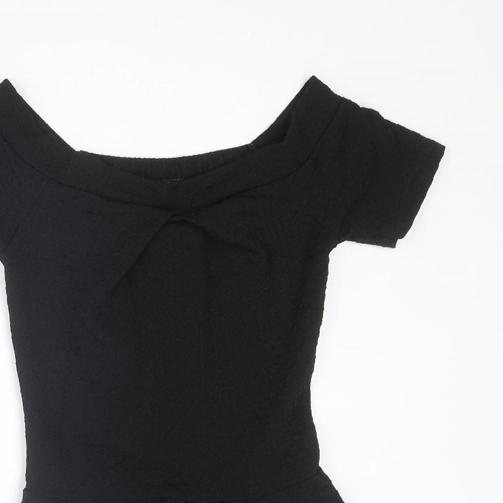 Quiz Womens Black Polyester Basic T-Shirt Size 6 Off the Shoulder