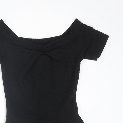 Quiz Womens Black Polyester Basic T-Shirt Size 6 Off the Shoulder