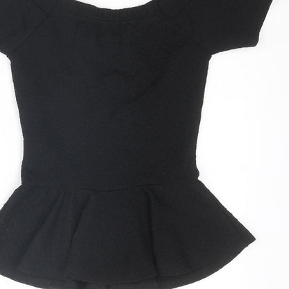 Quiz Womens Black Polyester Basic T-Shirt Size 6 Off the Shoulder