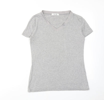 Womens UK Size S Fashion Grey Basic T-Shirt