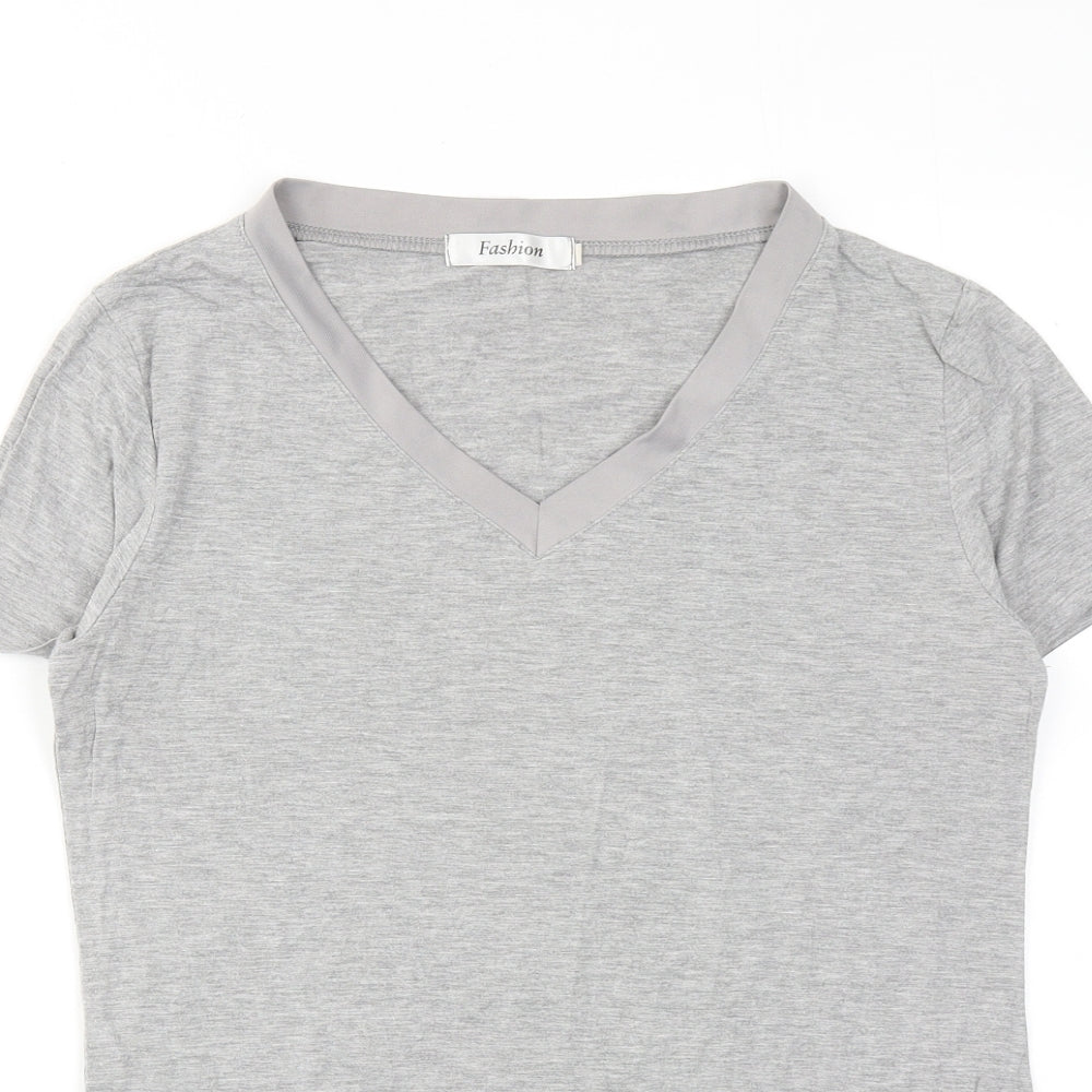 Womens UK Size S Fashion Grey Basic T-Shirt