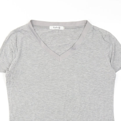 Womens UK Size S Fashion Grey Basic T-Shirt