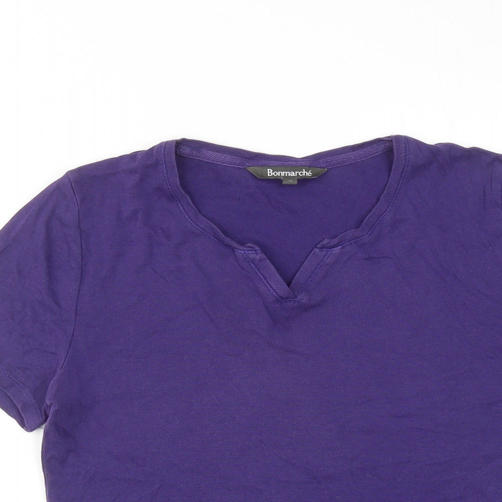 Bonmarché Womens Purple Cotton Basic T-Shirt Size 10 V-Neck