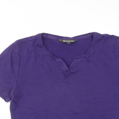 Bonmarché Womens Purple Cotton Basic T-Shirt Size 10 V-Neck