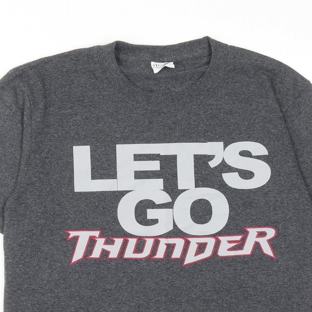 ATC Mens Grey Cotton T-Shirt Size S Round Neck - Let's Go Thunder