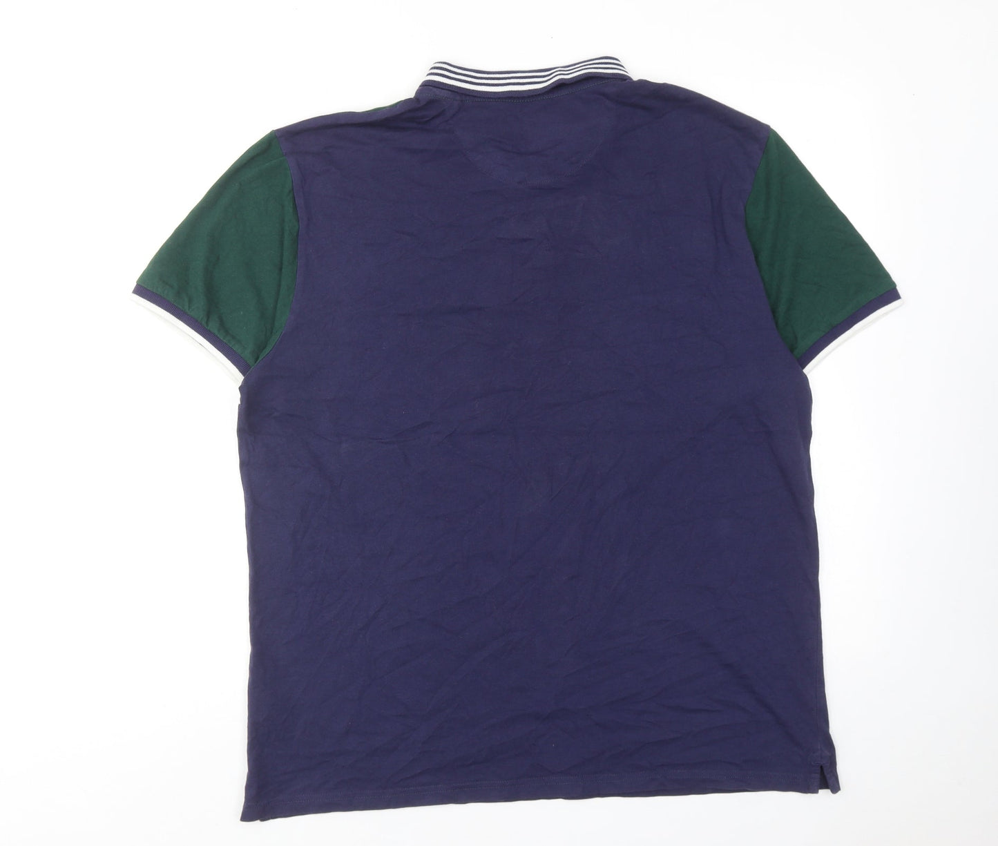 Red Herring Mens Blue Colourblock Cotton Polo Size L Collared Button