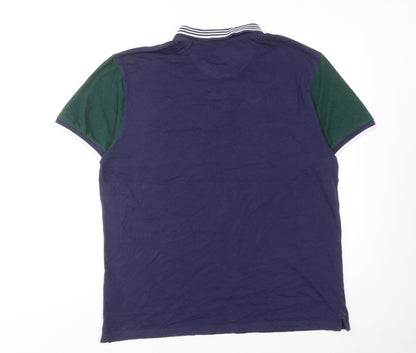 Red Herring Mens Blue Colourblock Cotton Polo Size L Collared Button