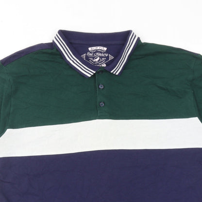 Red Herring Mens Blue Colourblock Cotton Polo Size L Collared Button