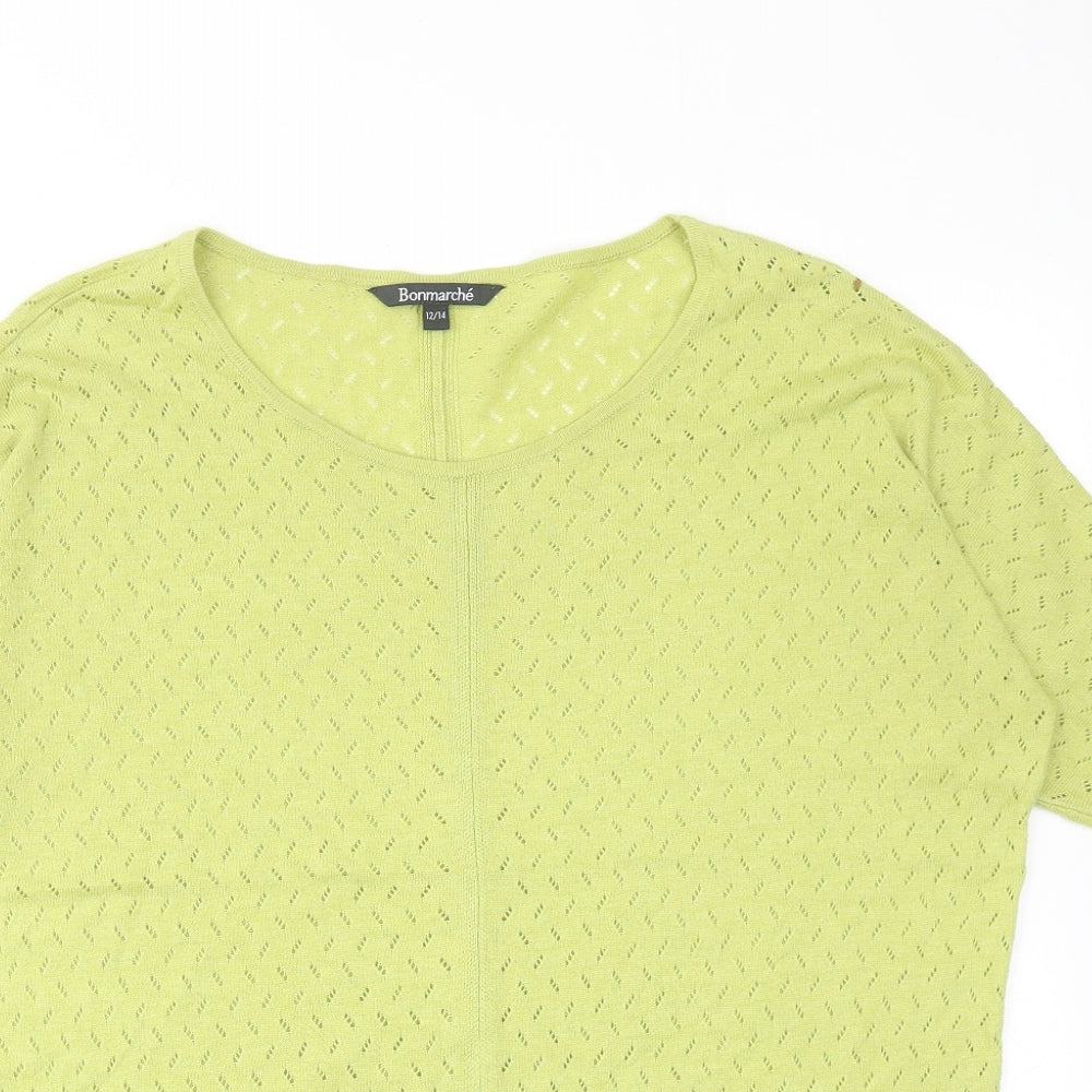 Bonmarché Womens Green Nylon Basic Blouse Size 12 Round Neck