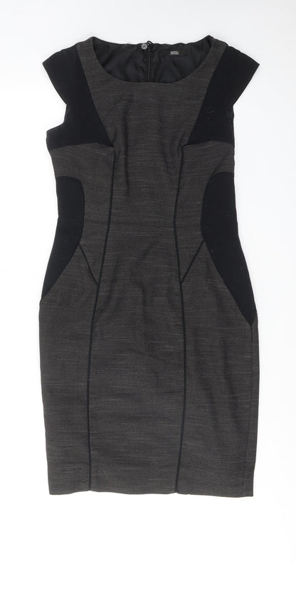 Marks and Spencer Womens Grey Colourblock Polyester Shift Size 10 Round Neck Zip