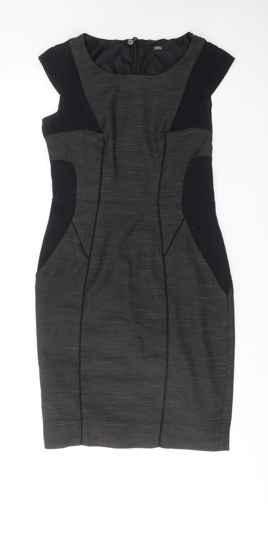 Marks and Spencer Womens Grey Colourblock Polyester Shift Size 10 Round Neck Zip