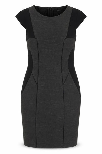 Marks and Spencer Womens Grey Colourblock Polyester Shift Size 10 Round Neck Zip